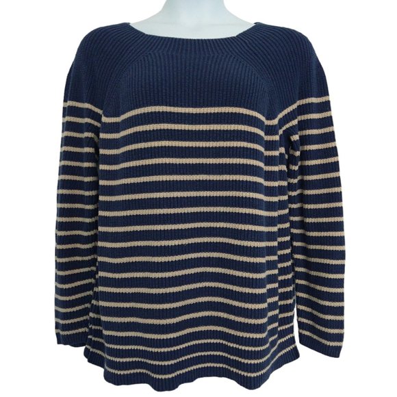Lands' End Sweaters Lands End Navy Blue Striped Long Raglan Sleeve